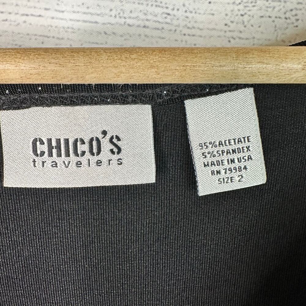 Chicos Travelers Womens size 2 US Large 12 Sparkly Slinky Tank Top Black - Picture 7 of 9